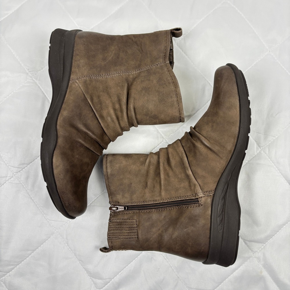 Earth Origins Leather Slouch Ankle Boots Brown Comfort Zip Womens 8 - Picture 11 of 13